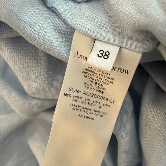 Another Tomorrow Gathered Summer Linen Dress - low back, size 38, light blue - Picture 6 of 7